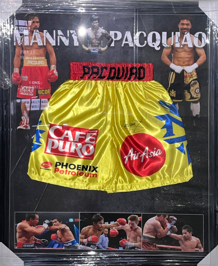 Manny Pacquiao Hand Signed Trunks Framed