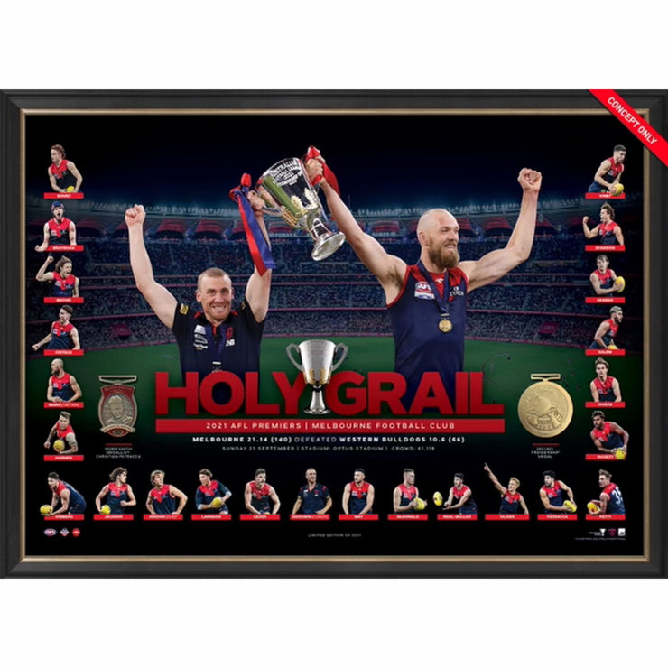 OFFICIAL MELBOURNE HOLY GRAIL PRINT FRAMED 2021 AFL PREMIERS