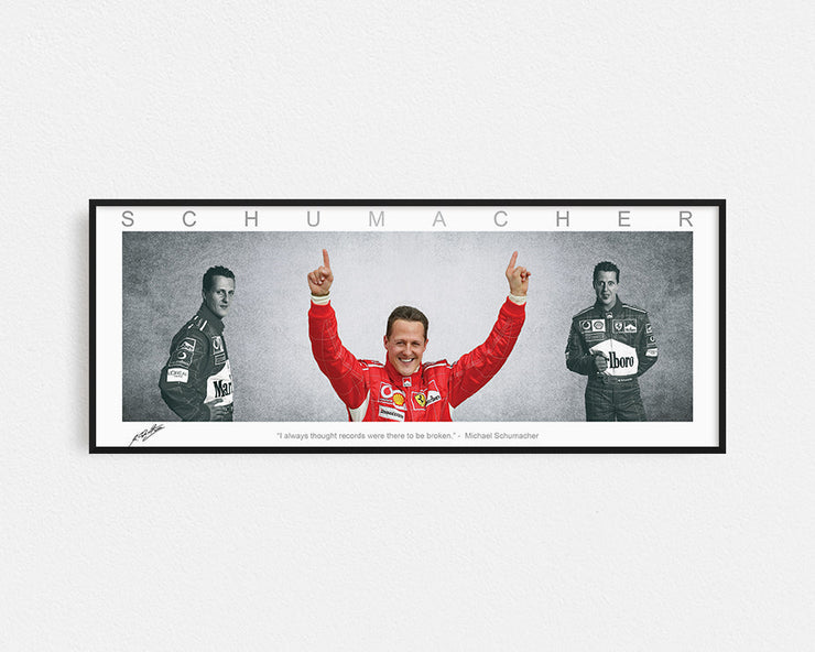MICHAEL SCHUMACHER PANORAMIC COLLAGE PRINT SIGNED FRAMED WINGS